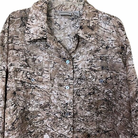 Chico’s Silk Beige Black Snake Print Blouse Medium - Picture 2 of 6